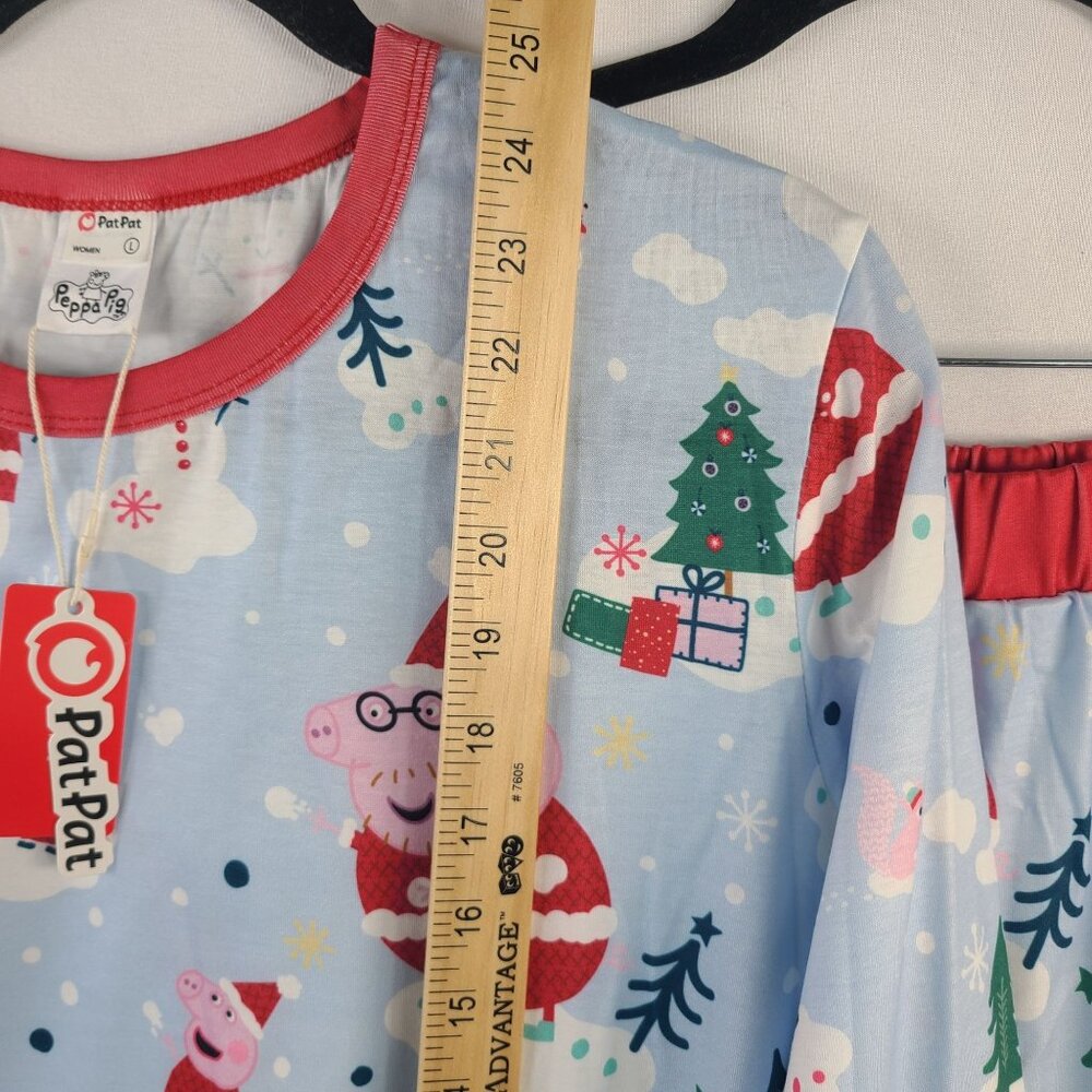 Peppa Pig Holiday Womens Pajama Set Long Sleeve Top & Pants Christmas Print Sz L - Picture 5 of 12